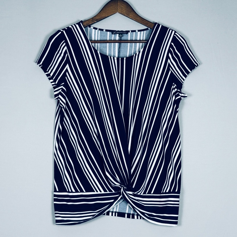 Adrianna Papell Top Women Small Navy Blue NWOT Striped Twist Front AD1S300503